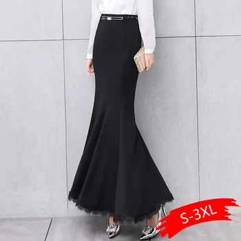 

Elegant autumn Long Skirt Women Lace Trumpet Vintage Skirts Womens Bodycon High Waist Skinny Ruffles Female Midi Skirts Jupe