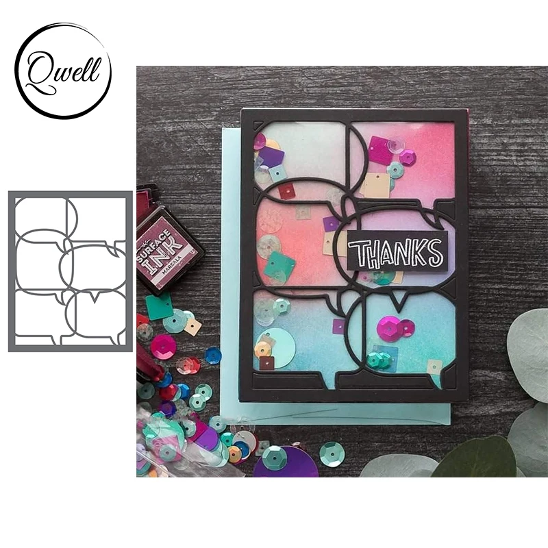 

QWELL Various Conversation Rectangle Frame Cover Metal Cutting Dies Set for 2021 Hot Sale DIY Scrapbooking Craft Paper Cards