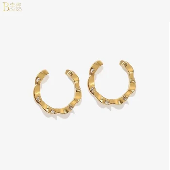 

Boako 925 Sterling Silver Line Wave Pattern Inlaid Crystal Zircon Ear Clips Without Piercings For Woman Banquet Birthday Gift
