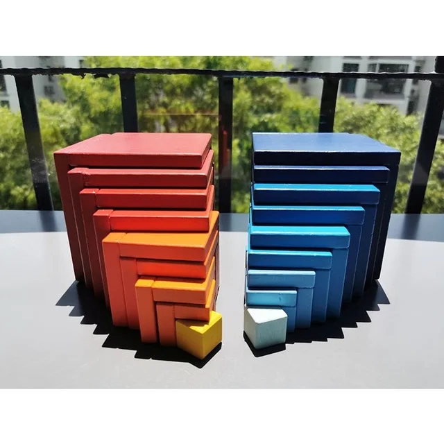 Baby Wooden Toys Rainbow Stacking Cubic Blocks / Kids Creative Wooden Cube Blocks Montessori Toy Gift 1