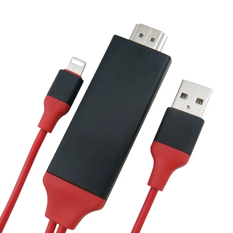 3-in-1 USB Lighting to HDMI 1080p Cable Adapter TV Out compatible with  iPhone 5, 6, 7, 8, X, 11, 2 Meters