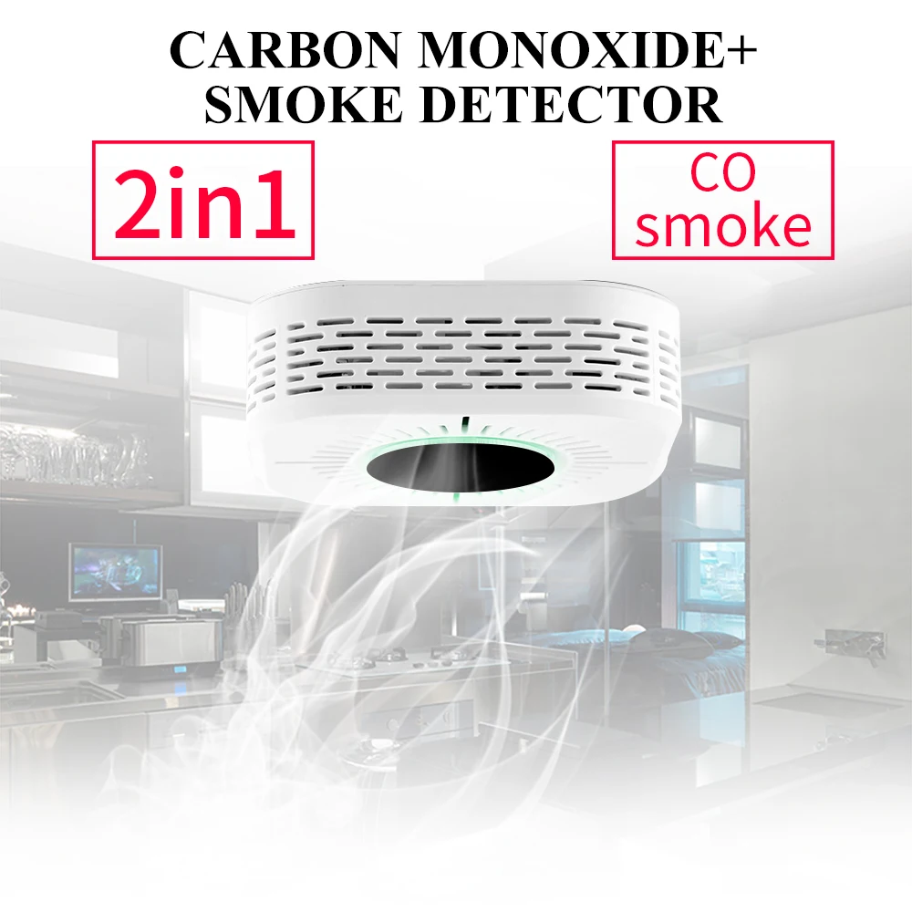 Newest 2 in 1 CO Carbon Monoxide Sensors & Smoke detector Fire Alarm Sensor CO Carbon Poisoning Detector