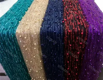 

Purple african lace fabrics for wedding navy blue rose gold glitter lace fabric with beads latest mesh tulle lace fabric
