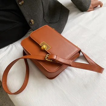

Fall/winter 2019 New Women's Bag Solid Color Lock Small Square Bag Fashion Shoulder Bag Simple Messenger Bag