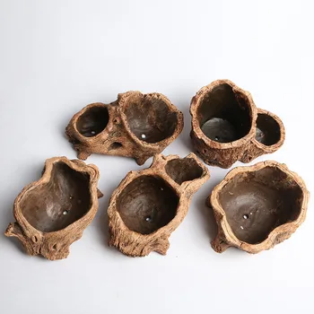 

Creative Wood Double Cylinder Tree Root Wood Succulent Flower Pot Wholesale Green Plants Landscape Combination Potted