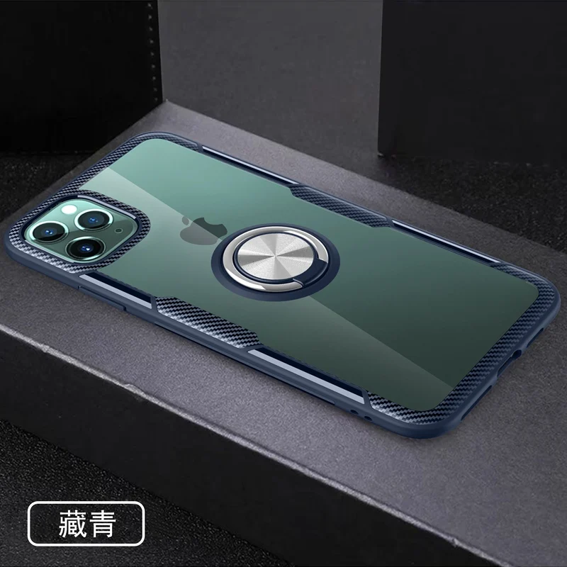 Navy Прозрачное акриловое кольцо Броня чехол для iPhone 11 Pro X XR XS Max магнит автомобильный держатель Coque чехол для iPhone 7 8 6 s 6s Plus чехол - Цвет: Navy