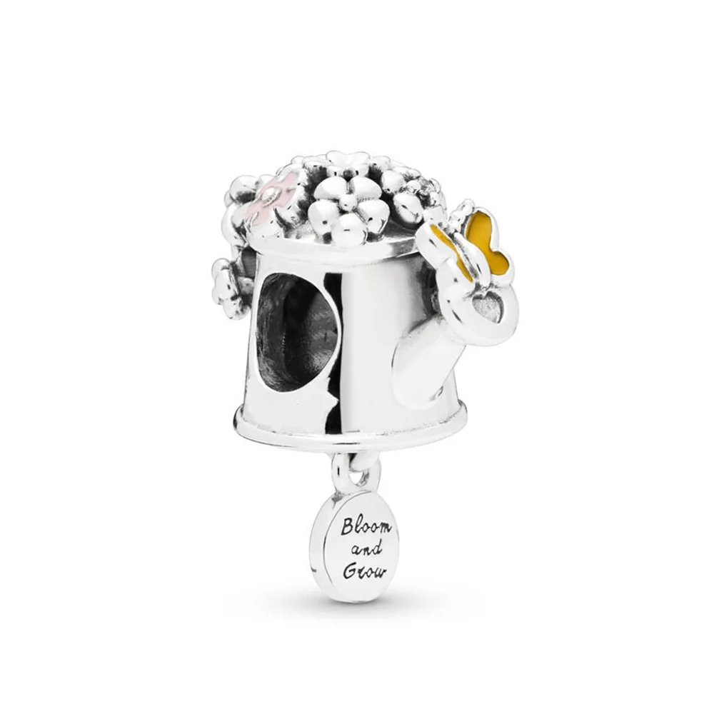 Real 925 Sterling Silver Bead Blooming Watering Can Pendant Charm Fit Fashion Women Pandora Bracelet Bangle Gift DIY Jewelry | Украшения и