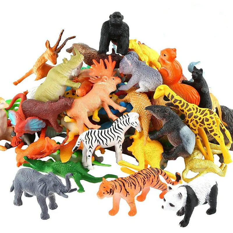 53 pièces/ensemble Mini monde Animal Zoo modèle figurine Action jouet ensemble dessin animé Simulation Animal belle plastique Collection jouet pour les enfants