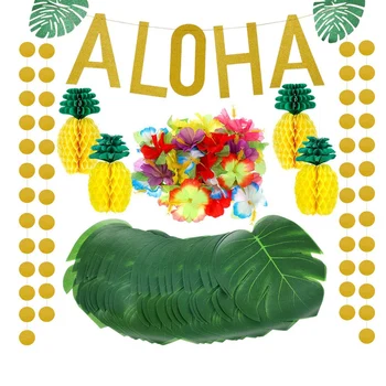 

Hawaiian Aloha Party Decorations Glitter Aloha Banner Tissue Paper Pineapples Tropical Palm Leaves Artificial Hibiscus Luau Flow