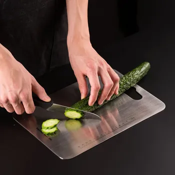

2 Side Chopping Blocks 304 Stainless Steel Reusable Antibacterial Cutting Board With Scale Vegetable Meat Kitchen Pastry Boards