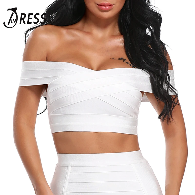 INDRESSME 2019 Новый V образный вырез открытые плечи бандажный Топ однотонный