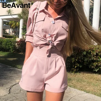 

BeAvant Two-piece Women Jumpsuits Romper Sets 2020 Spring Summer Streetwear Tops Blouse Shorts Female Long Sleeve Short suits