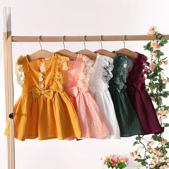 

Summer Kids Baby Girl dress Lace Bow Solid Toddler Baby Girl Sleeveless Casual Dresses Outfits Casual Sundress 1-5Y