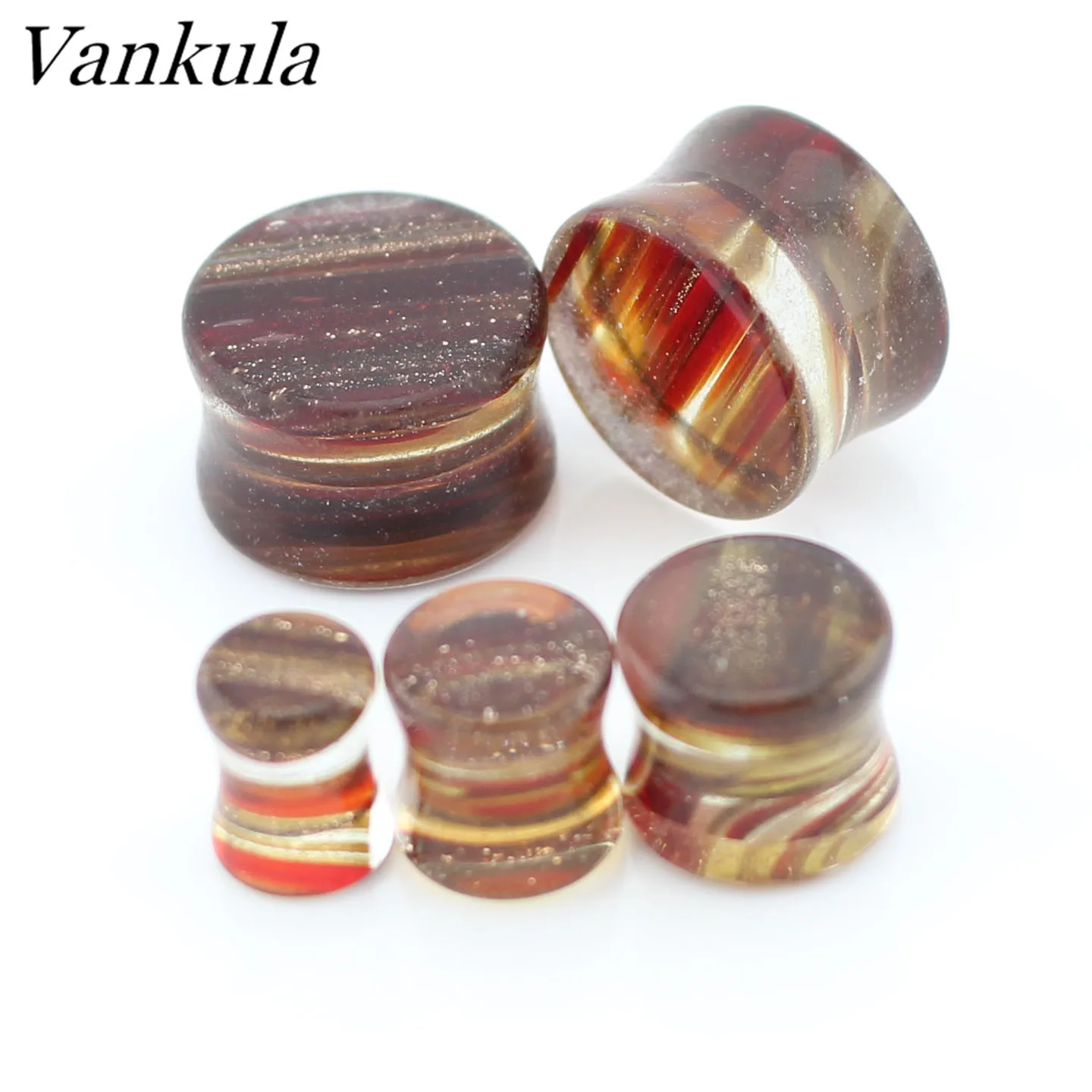 

Vankula 2pcs Natural Stone Ear Plug Tunnels Red Glass silk Body Jewelry Piercing Ear Gauges Expender