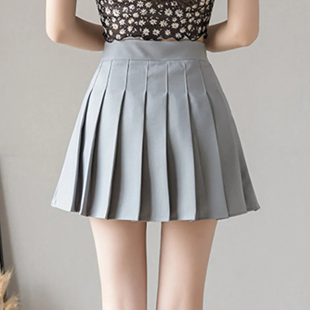 Women High waist Mini Pleated Skirt Solid color Short Culottes YF041 black midi skirt