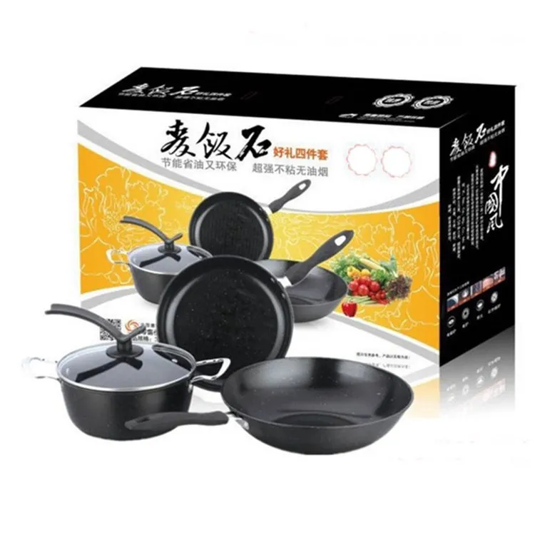 

Sale Gift Cookware Splendid Gifts Three-piece Set Wok Medical Stone Non-stick Wok Four-piece Set Hot Sales