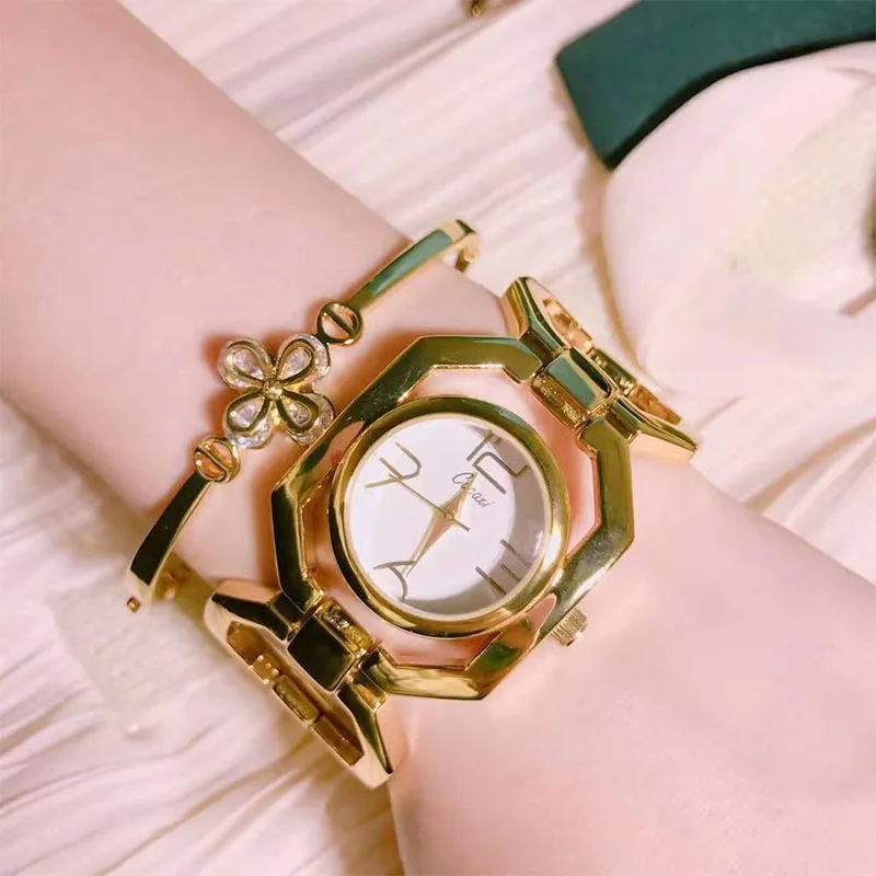 

2pcs Luxury Brand Cacaxi Quartz Watch Women Rose Gold Bracelet Watch 30M waterproof Hollow Ladies Dress Watch relogio feminino