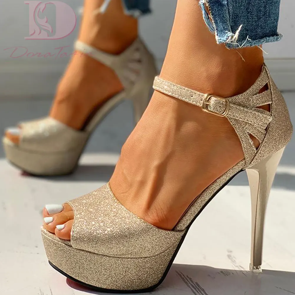 

Doratasia 2020 sexy shoes peep toe thin high heels Shoes sandals women Summer Party platform ankle-strap Woman sandals female