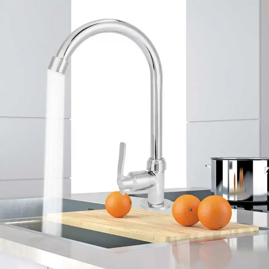 G1/2Inch Kitchen Gooseneck Water Faucets Stainless Steel Water Mixer Single Handle Cold Water 360 Degree Rotatable Sink Tap grey kitchen sink