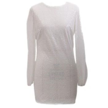 

Women Dress Sequined Round Neck Long Sleeve Slim Pencil Skirt Sweet Girls Sexy Skirt Party Dress