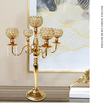 

10pcs/lot Romantic crystal 5 head Candle holders/Crystal candle sticker H82cm Luxury Centerpiece wedding candelabra candelabrum