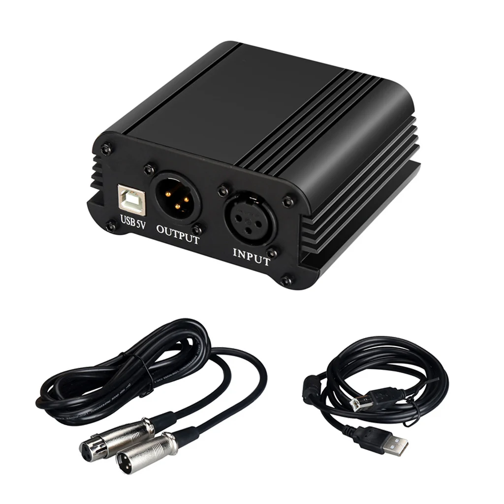 48V Phantom Power Supply with USB Cable XLR 3 Pin Cable for Condenser Mic