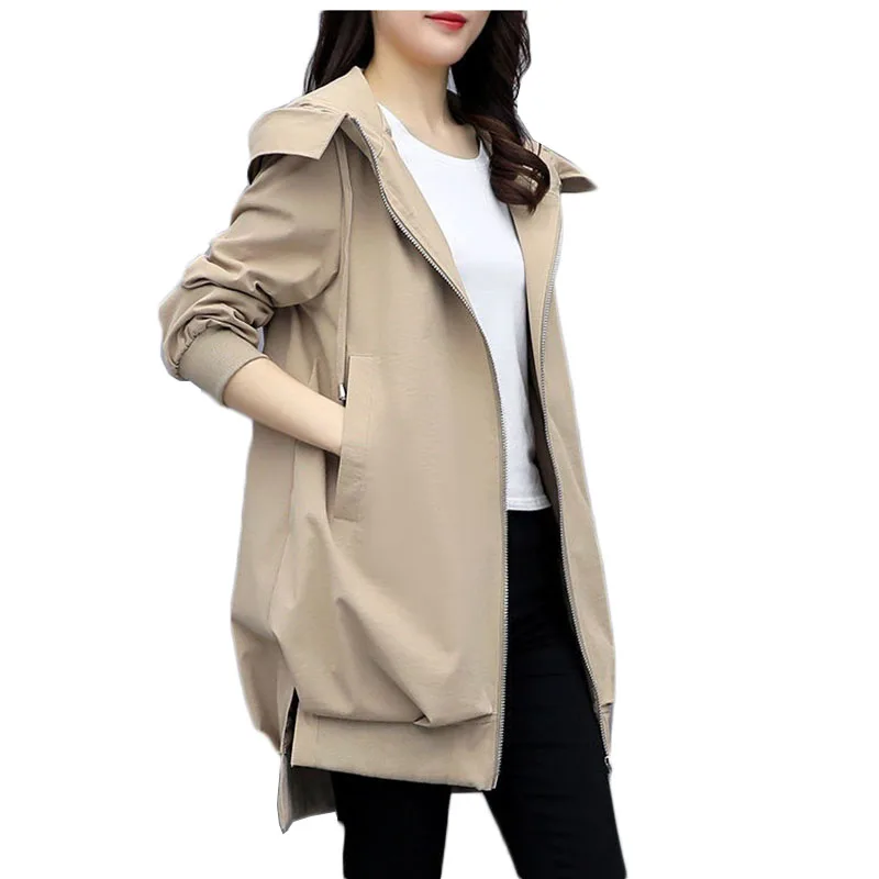 Gabardina informal holgada con capucha para mujer, abrigo largo medio con forro para primavera y otoño, L178, 2021