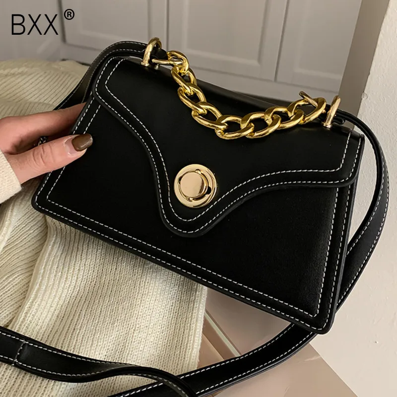 

[BXX] Chain PU Leather Crossbody Bag For Women 2020 Small Solid Color Simple Shoulder Messenger Bag Female Travel Handbags HK099