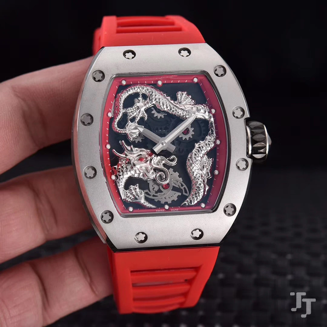 Luxury New Black Blue Red Rubber Silver Men Watch Sapphire Automatic Mechanical Dragon Tourbillion Skeleton Limited | Наручные часы