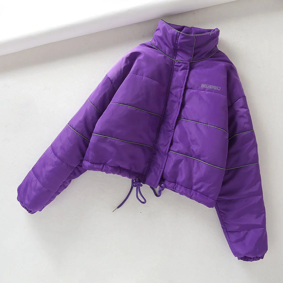 Светоотражающая полоса Женская Толстая куртка-бомбер с длинным рукавом неоновый фиолетовый розовый Толстая куртка пальто модные тонкие парки Зимняя одежда