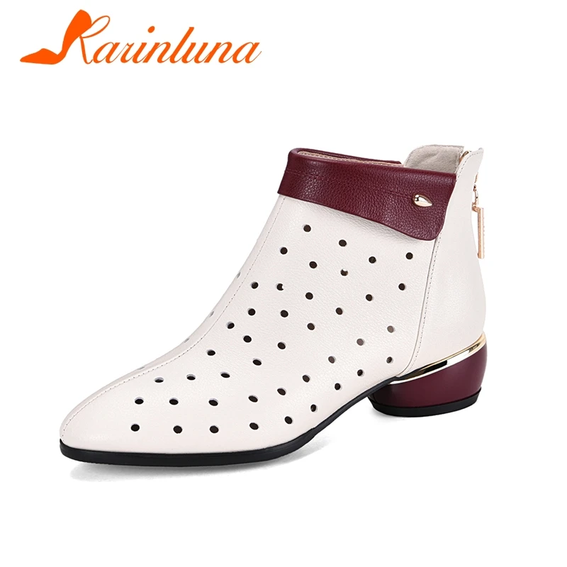 

KARINLUNA Large Size 34-41 New Lady 2020 Casual Zipper Boots Pointed Toe Spring Ankle Boots Women genuine Leather Shoes Woman