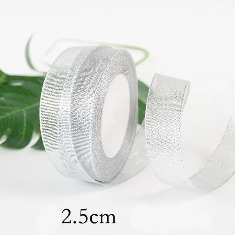 width 2.5cm 25 ярдов/рулон Золото Серебро шелковая атласная лента для рукоделия Свадебные Декоративные DIY органзы ленты лук Рождественский подарок поставки - Цвет: width 2.5cm
