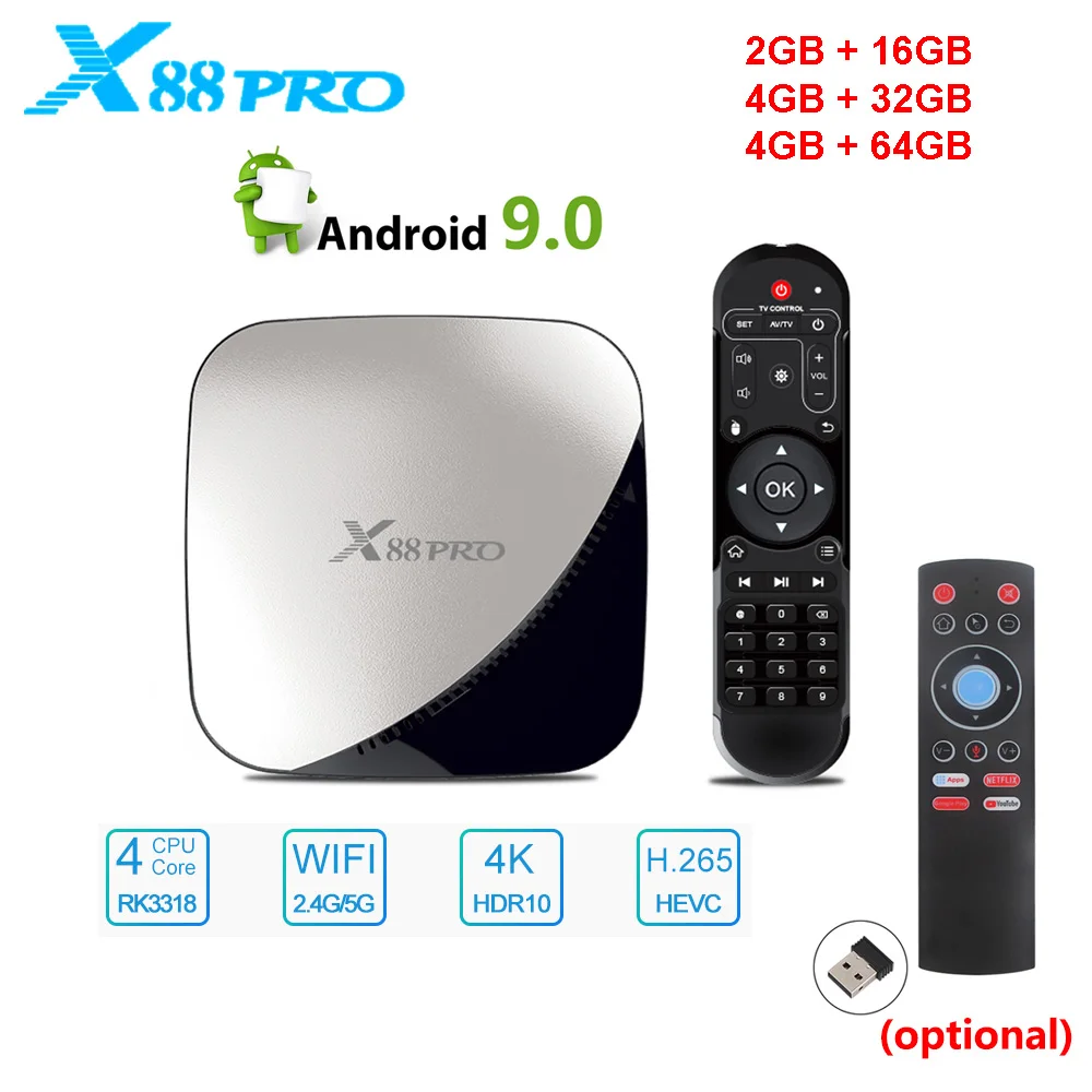 X88 PRO tv Box Android 9,0 4 Гб ram 64 ГБ 32 ГБ Google Voice Assistant RK3318 четырехъядерный 2,4G Wifi поддерживает YouTube 4K HD телеприставка