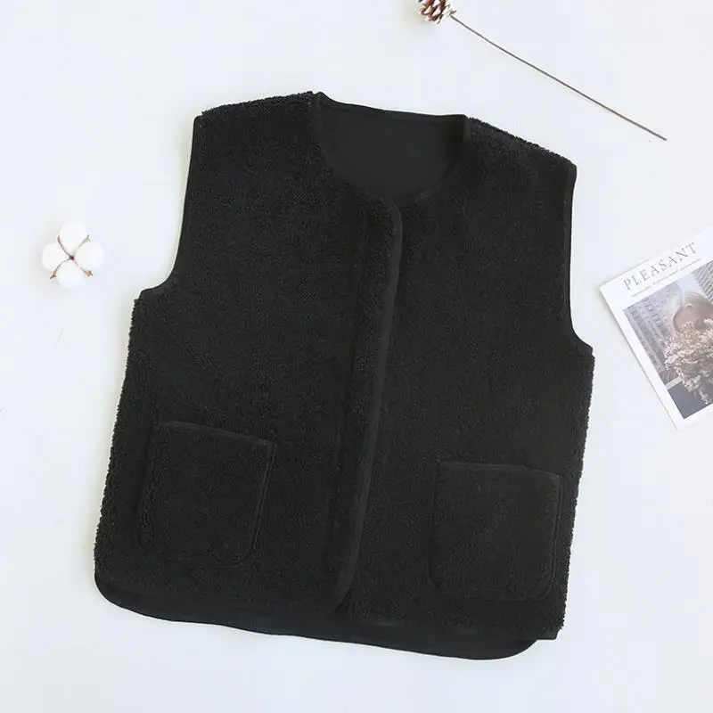 Vest Jacket New Women Solid Short Loose Lambs Plush Vest Women's Fall Winter Korean Style Sleeveless Female Coats Warm Waistcoat 5