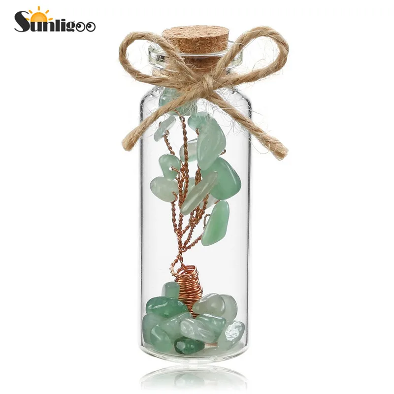 1x Green Aventurine Sunligoo мини драгоценный камень Желая бутылки галтованный камень чипы проволока обернутая Дерево жизни целебный кристалл камень коллекция домашний декор - Цвет: 1x Green Aventurine