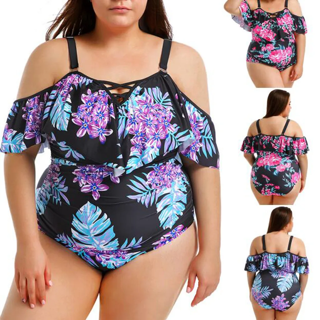 

Plus Size Bandage Monokini Super Large One Piece Swimsuit High Waist Print Swimwear Big Size Bathing Suit 5XL 4XL Beach Wear N50