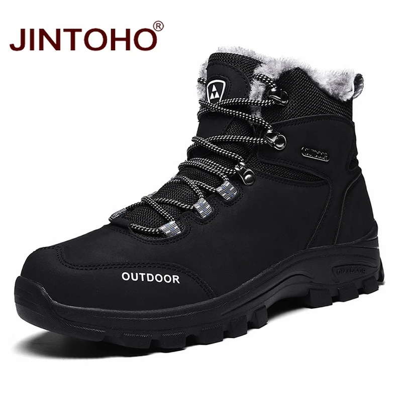 Бренд JINTOHO, походная обувь, мужские зимние походные ботинки, обувь для альпинизма, уличная спортивная обувь, зимние ботинки, обувь - Цвет: black