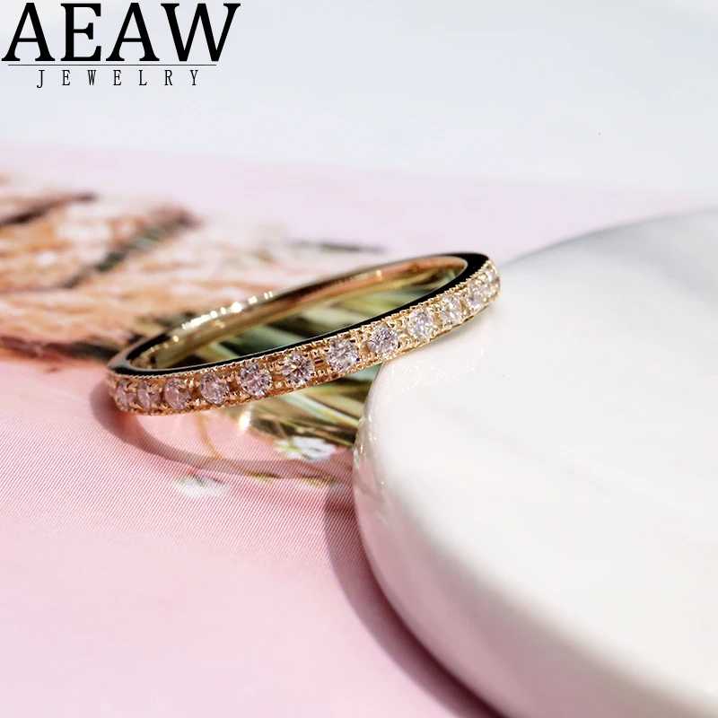 AEAW Solid 18K Белое Золото 1.5ctw круглый вырез широкое Помолвочное кольцо свадебное Moissanite Половина Вечности группа для женщин
