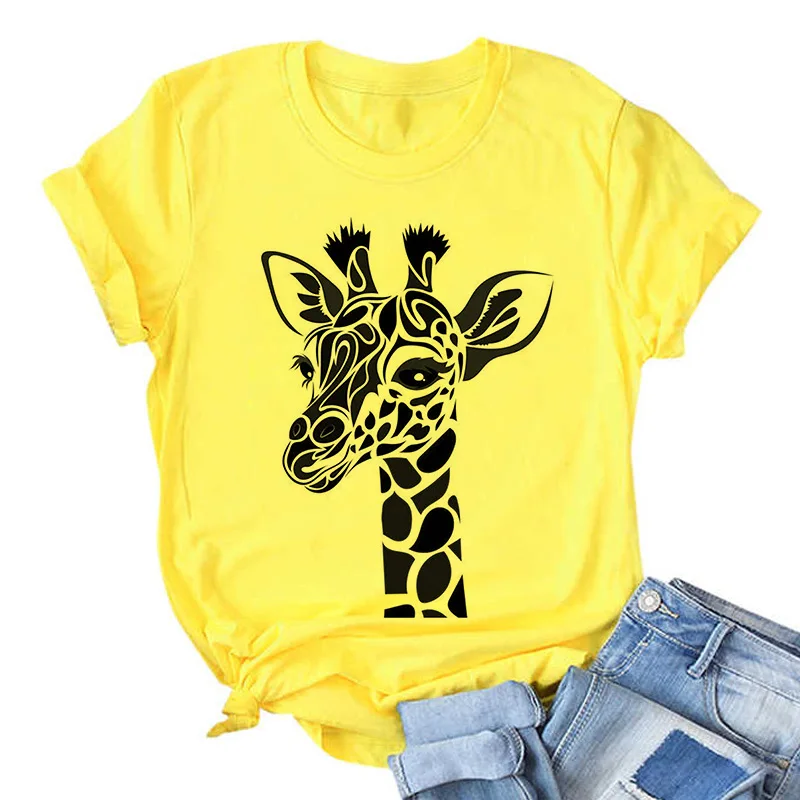 Giraffe Print Pink Woman Tshirts Women's Summer Harajuku Fun Cute Animal Pattern T Shirt Women Tops Casual Short Sleeve T-shirt