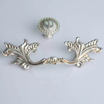 

76mm european retro shabby antique silver kitchen cabinet dresser door handle old silver drawer shoe cabinet cupboard knob 3"
