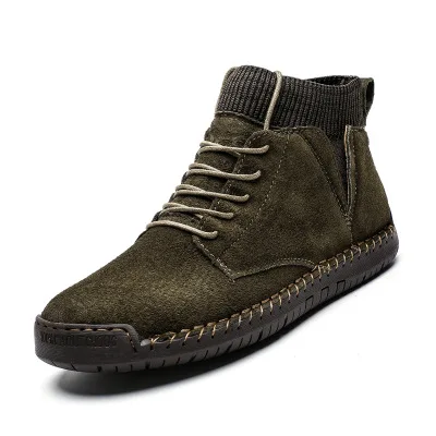 Мужские ботинки из коровьей замши; модные теплые зимние ботинки; Водонепроницаемая зимняя обувь; кожаные мужские Ботильоны; мужская обувь на меху - Цвет: army green no fur