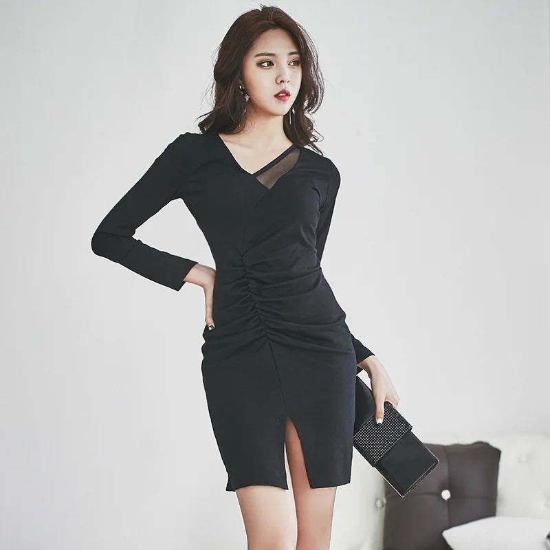 

WOMEN'S Dress 2018 Autumn And Winter New Style Sexy Gauze Joint Pleated Slimming Short Base Skirt Dress
