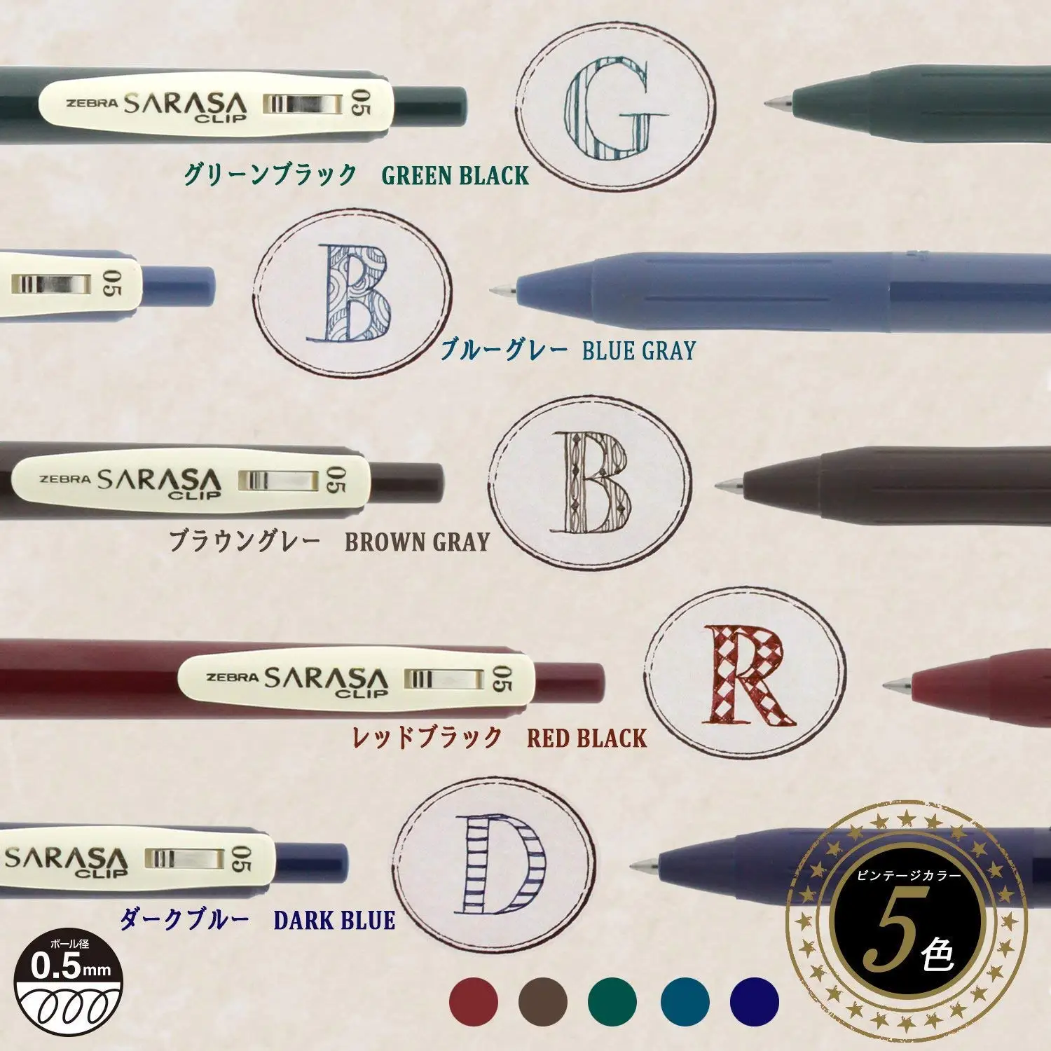 Zebra Sarasa клип 0,5 Выдвижная гелевая ручка с чернилами резиновая ручка 0,5 мм винтажный цвет s10 цветная упаковка