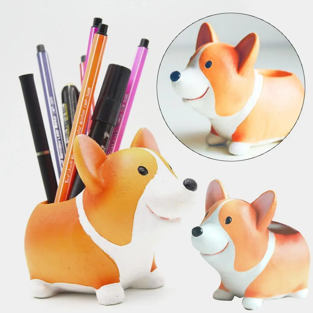 

Creative Pen Pencil Brush Holder Resin Office Stationery Office Stylish Supplies Corgi Pen Flower Stationery Pot Cartoon Ho T7S2