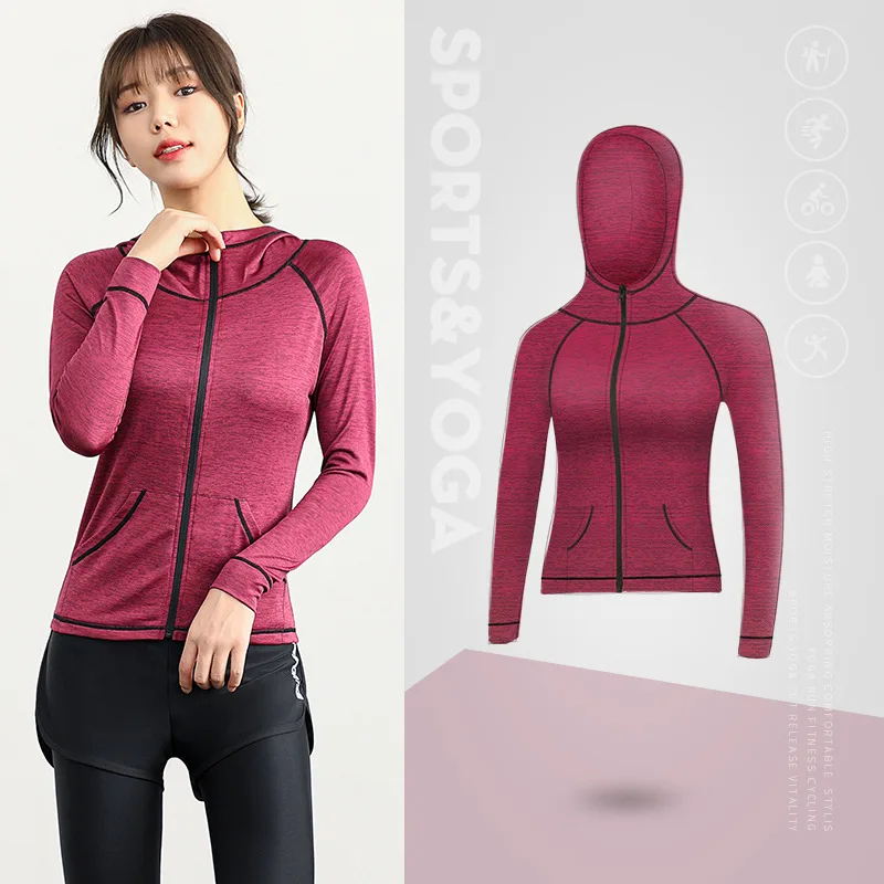 Women Sport Jacket Zipper Yoga Coat Quick Dry Thumb Hole Fitness Running Sportwear Gym Workout Tops Girl Elastic Jogging Jackets