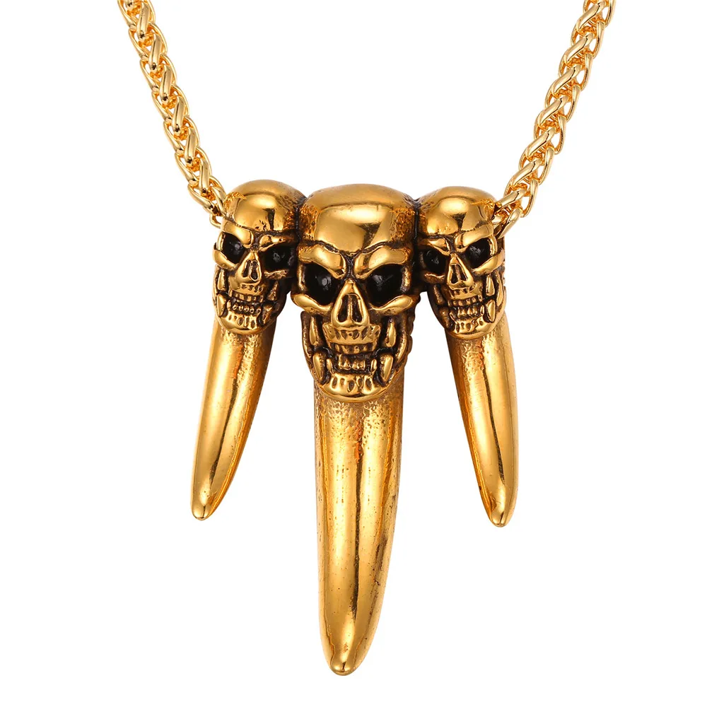 Collare Skull Spike Necklaces &amp Pendants Gold/Black Color Stainless Steel Punk Rock Statement Necklace Women Men Jewelry P029 | Украшения