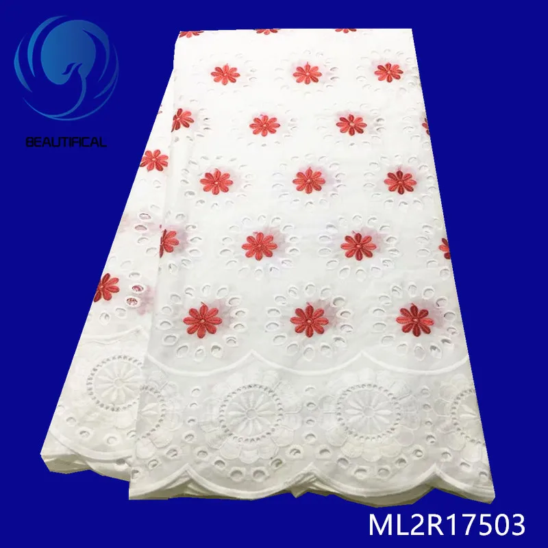BEAUTIFICAL nigerian lace fabrics white cotton with red embroidered voile fabric for wedding Hot sale 5yards ML2R175 | Дом и сад