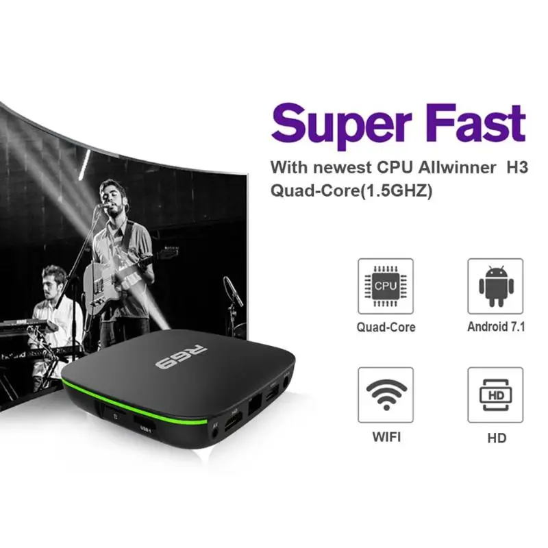 R69 Smart tv Top Box H3 четырехъядерный WiFi tv Box Android 7,1 DDR3 1 ГБ/2 ГБ Интерфейс HDMI медиаплеер с ИК-пультом дистанционного управления