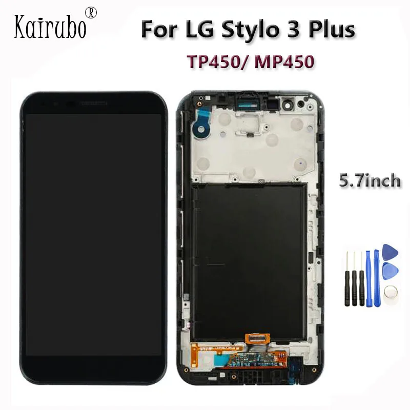 

100% Tested OK For LG Stylo 3 Plus TP450 MP450 LCD Display Touch Screen Digitizer With Frame Bracket Black LCDs Panel + Tools