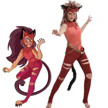 Costume Cosplay di She-Ra Catra con rivestimento per il viso e orecchie da bestia vestito da Halloween per donna